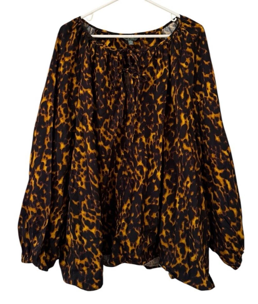 Terra‎ & Sky Women Size 4X Long Sleeve Tunic Blouse Cotton Keyhole Tie Neck City